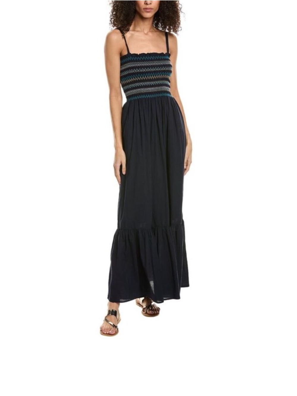 Michael Stars Alejandra Smocked Weave Admiral Blue Maxi Dress Cotton Medium
